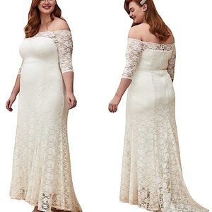 Torrid Ivory Lace Off Shoulder Fit & Flare Wedding Dress - Size 16